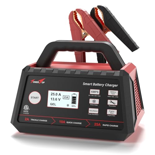 TowerTop 2/10/25 Amp 12V Smart Car Battery Charger, Fully Automatic