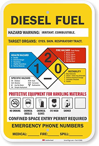 SmartSign Diesel Fuel GHS Sign with Hazard Statements, NFPA Rating
