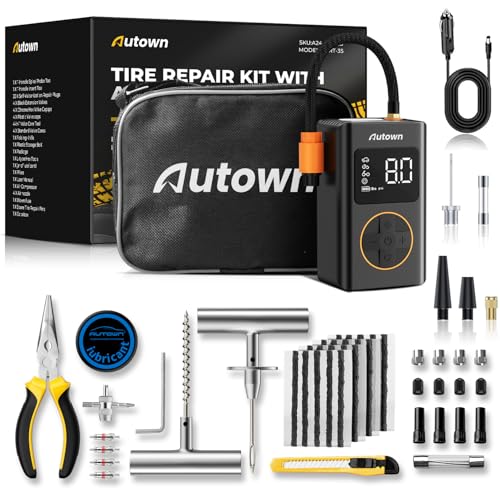 AUTOWN Flat Tire Repair Kit with Air Compressor 54 Pieces